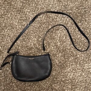 Rare Henri Bendel Black Pebble Leather Crossbody Bag with Double Zipper